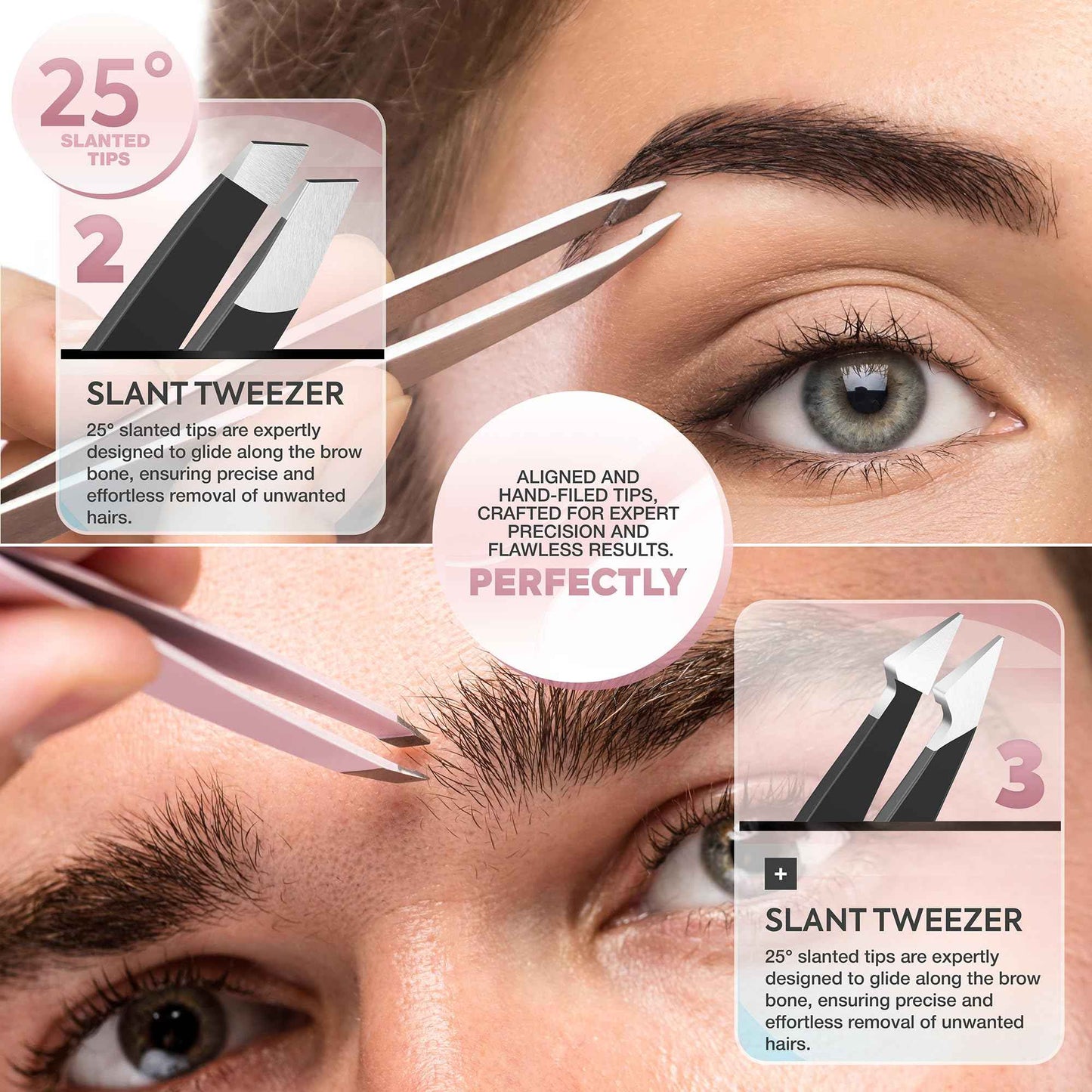 MARKHOR® Black Majesty, Professional Pointed and Slant Tweezers for Eyebrows, Tweezers for Women Facial Hair, Splinter and Ingrown Hair Removal Tweezers, Stainless Steel Precision Eyebrow Tweezers Set