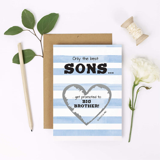 Pregnancy Scratch Off Card for Son, New Big Brother Sibling Baby Reveal Card from Mom and Dad, Surprise Sibling Card (Son)