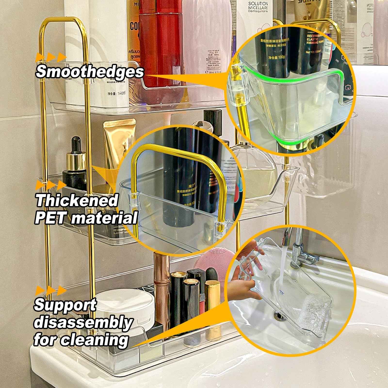 Leoenir 3-Tier Bathroom Organizer Countertop – Makeup, Perfume, and Skincare Storage Tray for Bathroom, Dresser, and Vanity