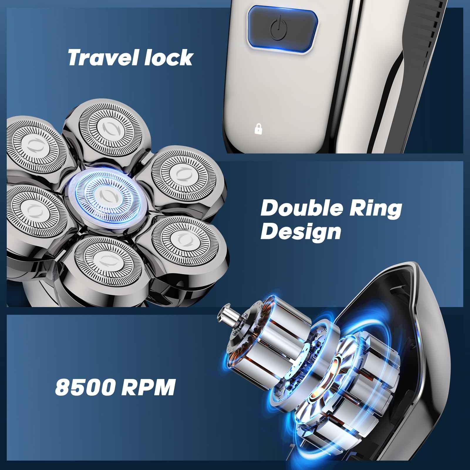 Head Shaver for Bald Men, Coklean 1400mAh Detachable Electric Shavers Rechargeable Rotary Shaver with LED Display & 8500RPM Motor IPX6 Waterproof Dry/Wet Electric Razor, Gift for Dad Husband