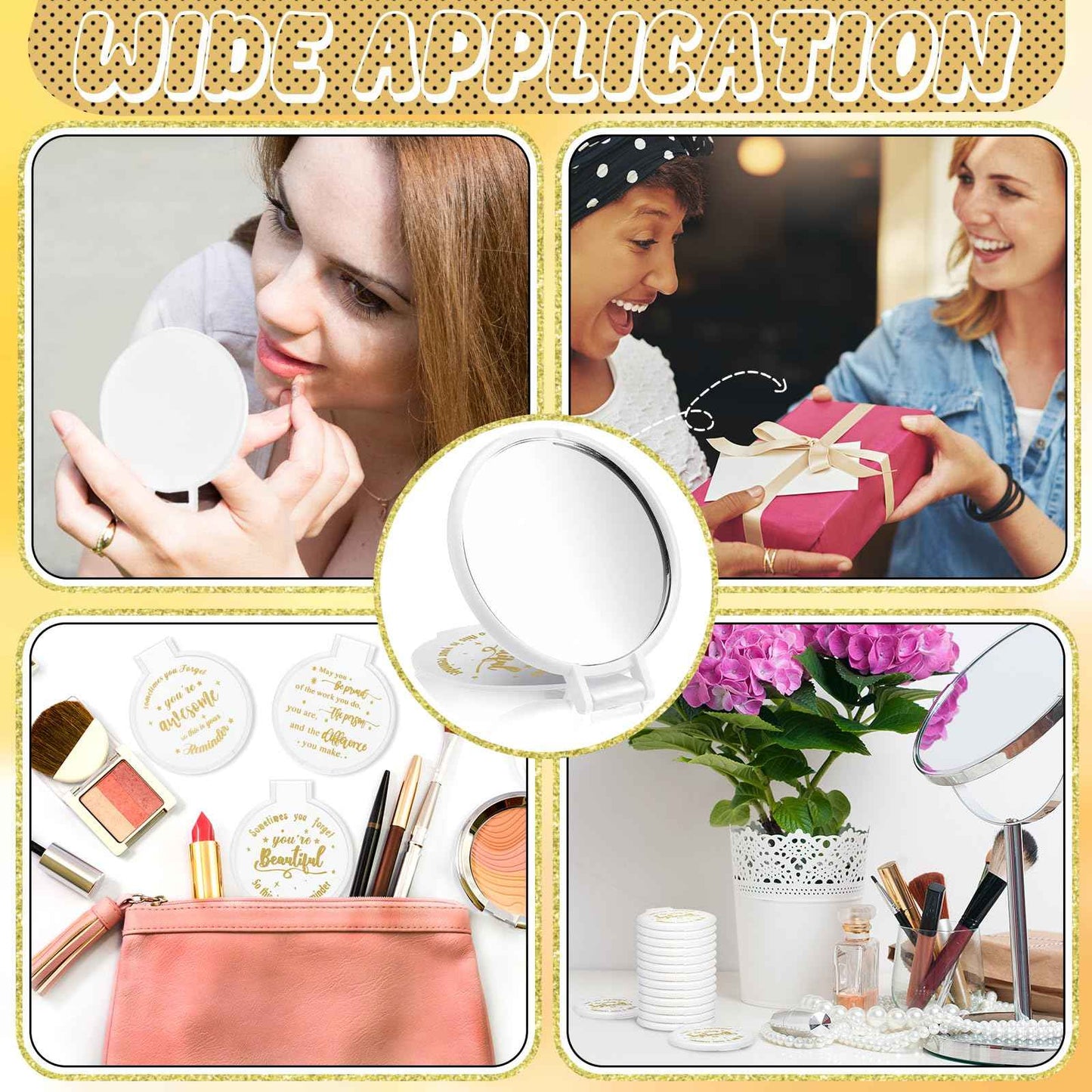 Wenqik 64 Pcs Inspirational Mini Compact Mirror for Purse Women Small Gifts Bulk, Round Makeup Folding Mirror, Thank You Gift Bag Stuffer Items, Christmas for Coworker Employee Staff (White)