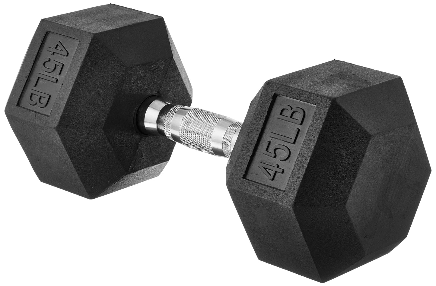 Amazon Basics Rubber Hex Dumbbell Hand Weight, 45 Pounds, Single, Black