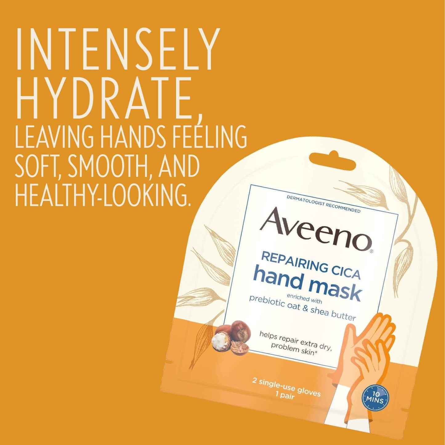 Aveeno Repairing Cica Hand Mask With Prebiotic Oat and Shea Butter, 6 Count