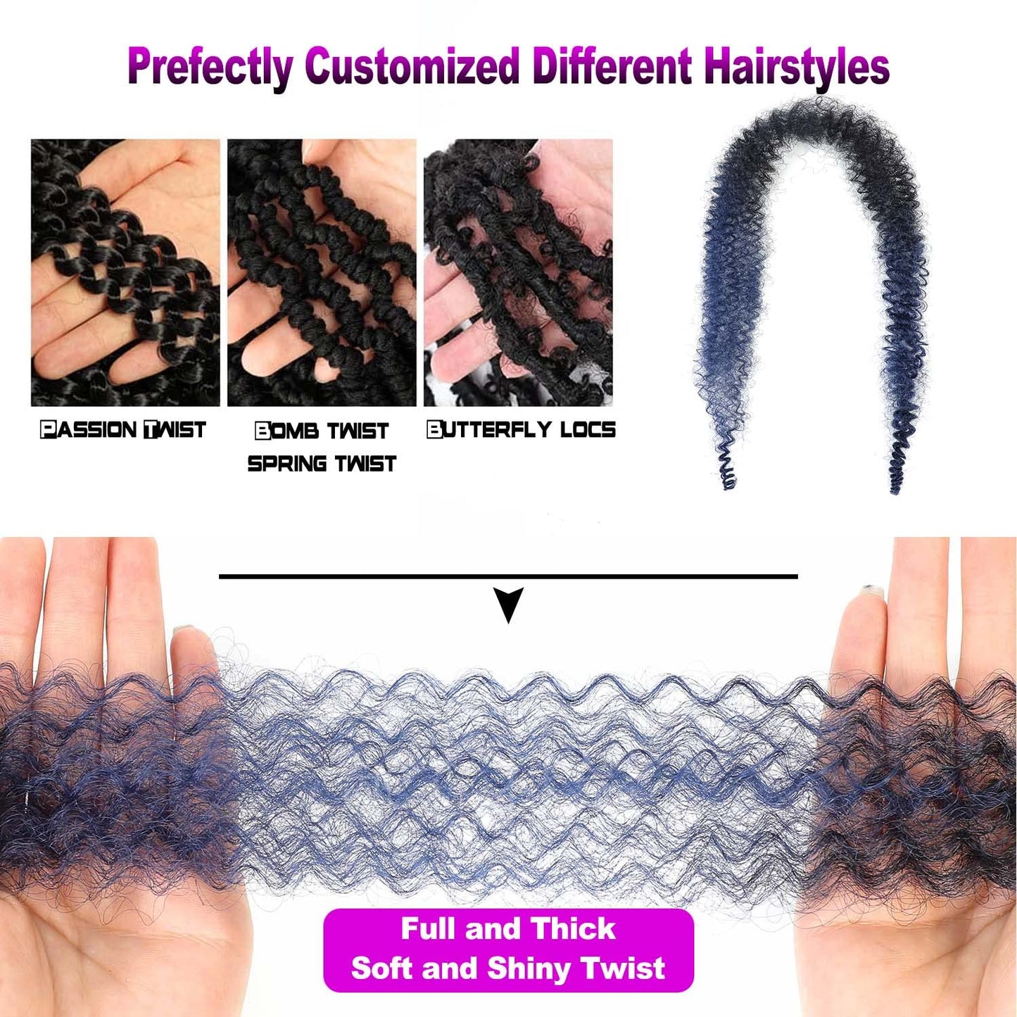 24Inch Afro Twist Hair 3Packs Springy Afro Twist Hair Crochet Braiding Hair (24 Inch (Pack of 3), 1b/dark blue)