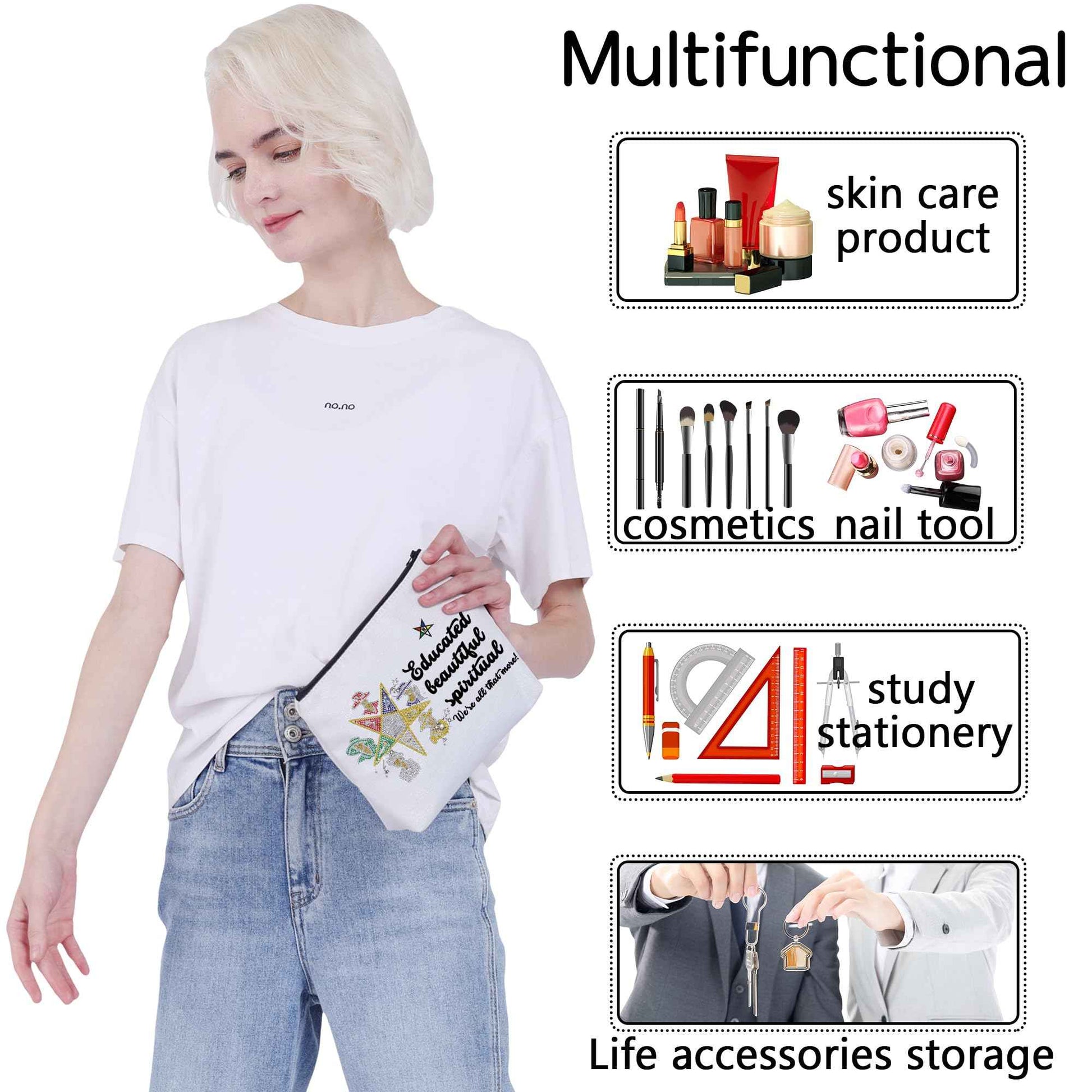 CMNIM Order Of The Eastern Star Gift Eastern Star Cosmetic Bag Educated Beautiful Spiritual Sister Sorority Gift for Diva