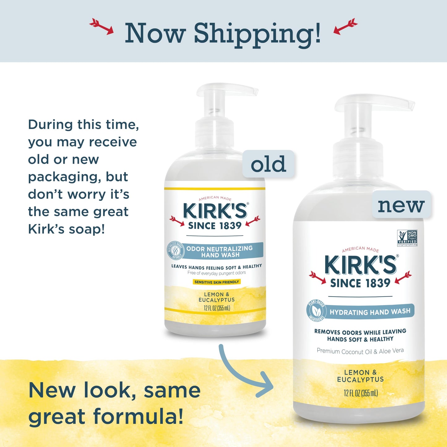 Kirk's Hydrating Hand Wash - Made with Premium Coconut Oil and Aloe Vera, With Plant Based Technology To Help Eliminate Odors, Non GMO, Vegan, 12 Fl Oz. Variety 4 pack