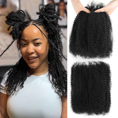 16 Inch Afro Kinky-Curly Human Hair Bundles Black Human Kinkycurly Bulk for Twist Afro Kinkys Bulk Human Hair for Mini Twist,Repair Locs, Dreadlock Extensions