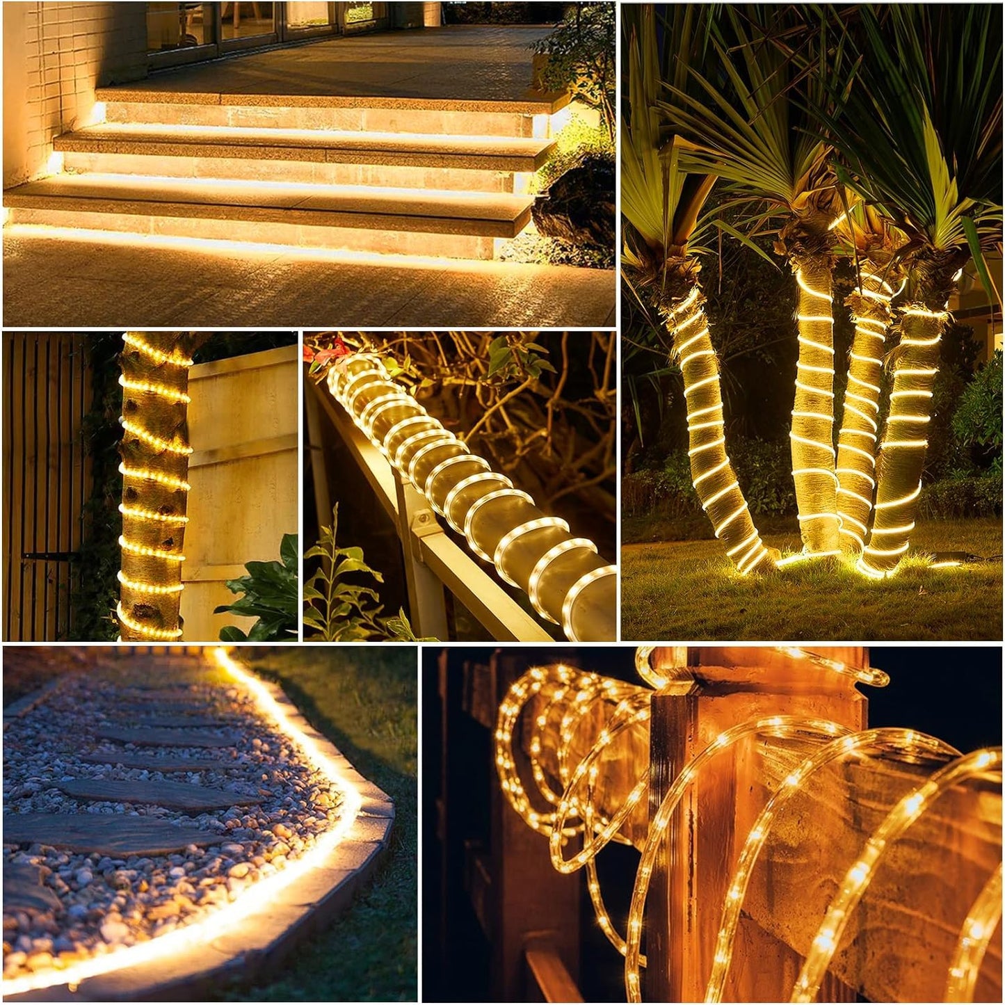 SINGCHUNGTE 66Ft Rope Lights for Outside, Connectable LED Waterproof Rope Light, Rope Lights Outdoor Indoor, Rope Lighting for Patio, Pool and Christmas Tree Decorations