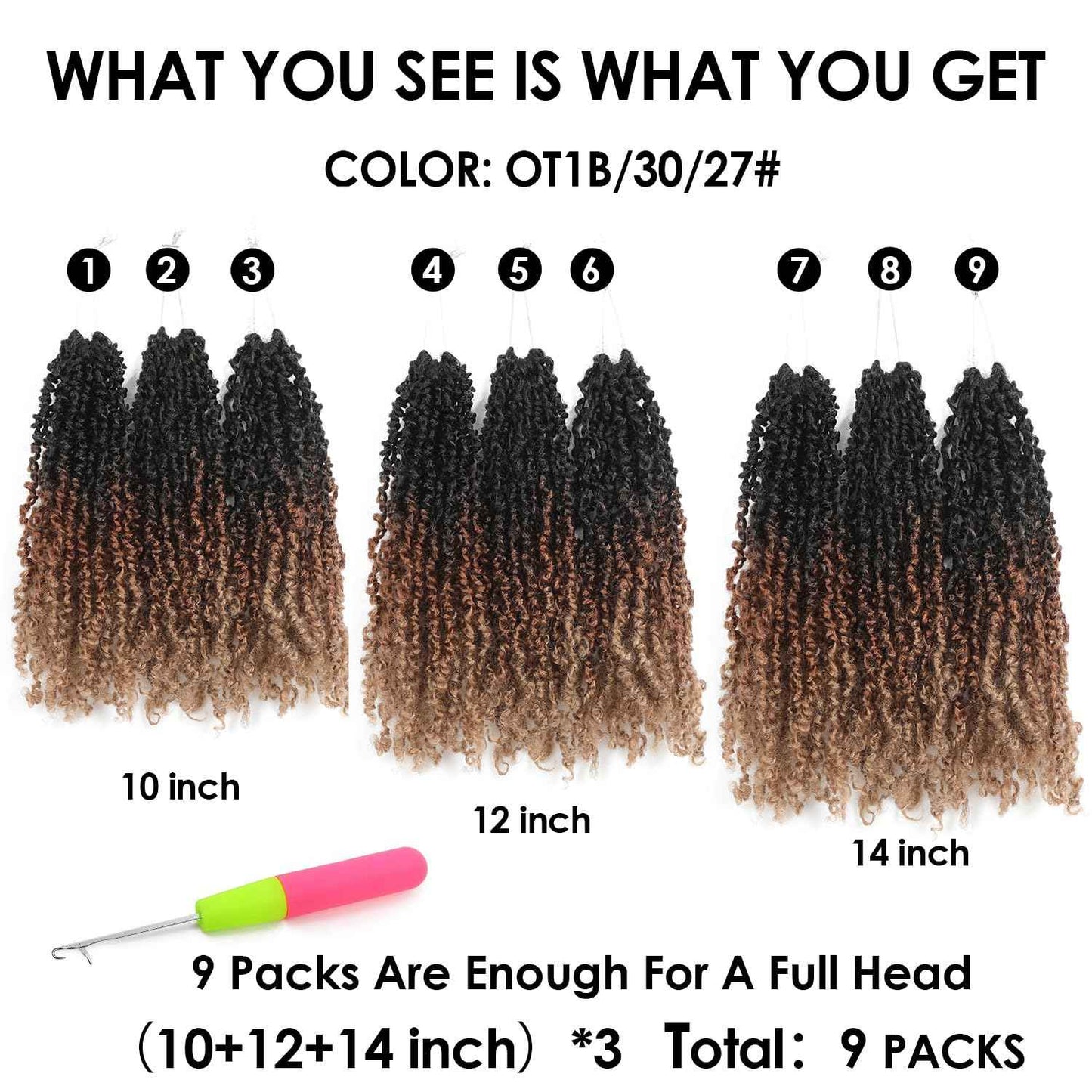 Yanky Twist Crochet Hair (10+12+14inch)*3,Total 9 packs,3 Tones Auburn Blonde,Pre-Looped Curly Mini Passion Twist,Pre-Twisted Micro Spring Twist,Yankee Twist Senegalese Twist Crochet Hair(OT1B/30/27#)