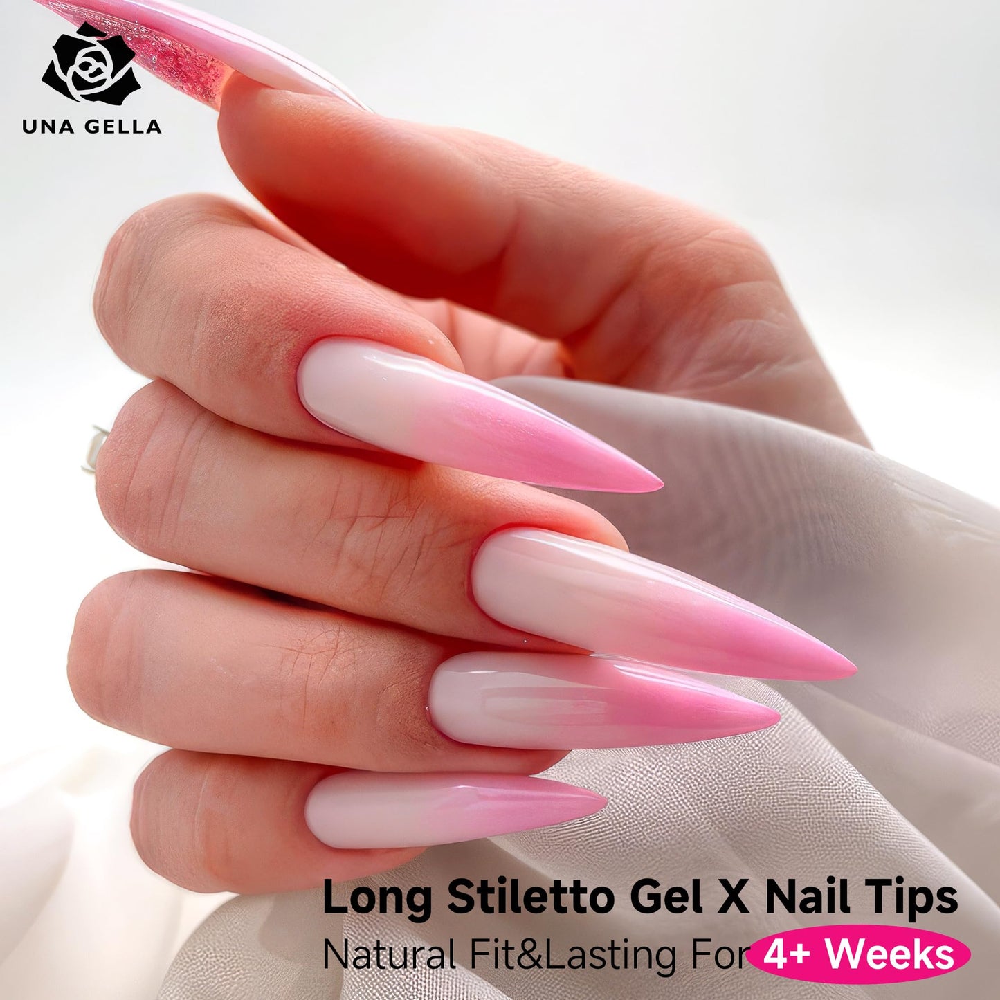 UNA GELLA Long Stiletto Almond Nail Tips for Acrylic Nails 216PCS XXL Long Stiletto False Fake Nails No C Curve Half Nail Tips Traceless Soft Gelly Tips Long Extensions 12 Sizes DIY Nail Art