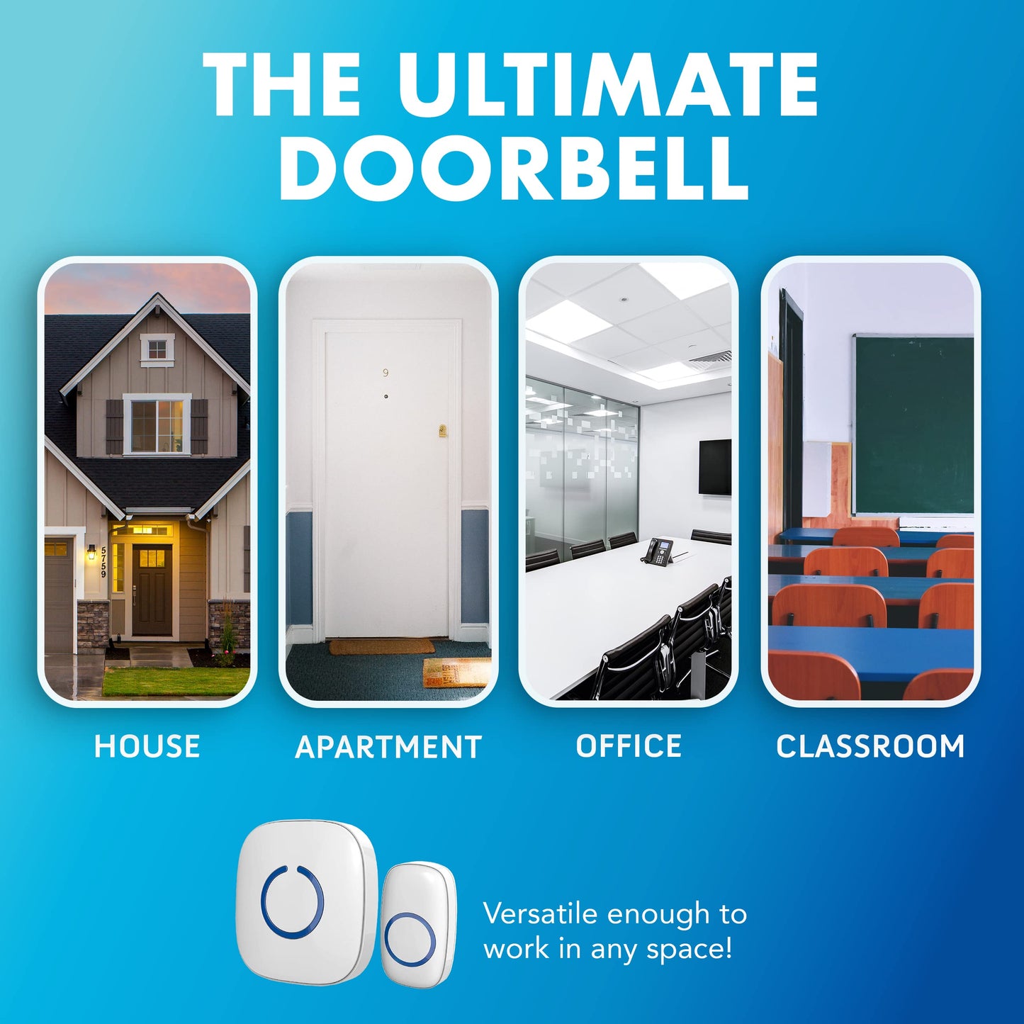 SadoTech Wireless Doorbells for Home, Apartments, Businesses, Classrooms, etc. - 1 Door Bell Ringer & 1 Plug-In Chime Receiver, Battery Operated, Easy-to-Use, Wireless Doorbell w/LED Flash, Green