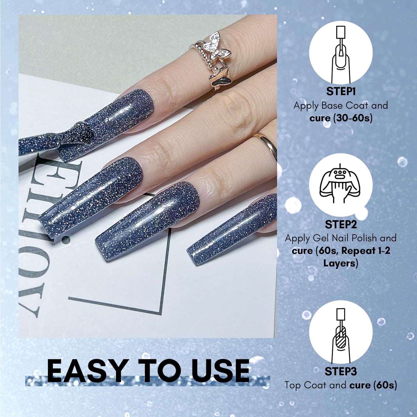 Makartt Reflective Gel Nail Polish HEART OF THE OCEAN Glitter Sparkling Disco Soak Off Diamond Gel Nail Art Christmas Gift DIY Manicure Salon at Home Glamour Shine Blue 15ML