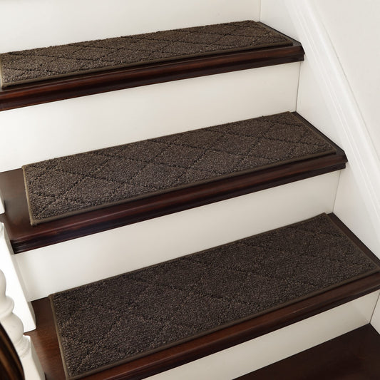 COSY HOMEER Edging Stair Treads Non-Slip Carpet Mat 28inX9in Indoor Stair Runners for Wooden Steps, Edging Stair Rugs for Kids and Dogs, 100% Polyester TPE Backing (4pc, Brown)