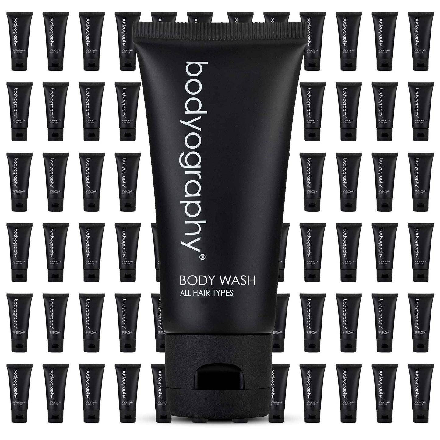 World Amenities - Bodyography - Bulk Body Wash | 50 Count, 1.4oz | Lavender Peppermint, Mini Travel Size Toiletries (100% Recyclable Tube with Flip Top Cap) Hotel Amenities.