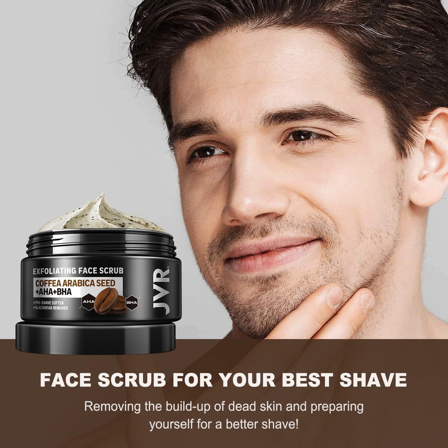 Face Scrub for Men, Facial Scrub for Deep Exfoliating, Cleansing, Removing Blackheads, Ingrown Hairs, Pre-shave Soften, Organic Formulated with Coffee Extract, AHA and BHA Face Exfoliator (4.23 oz)