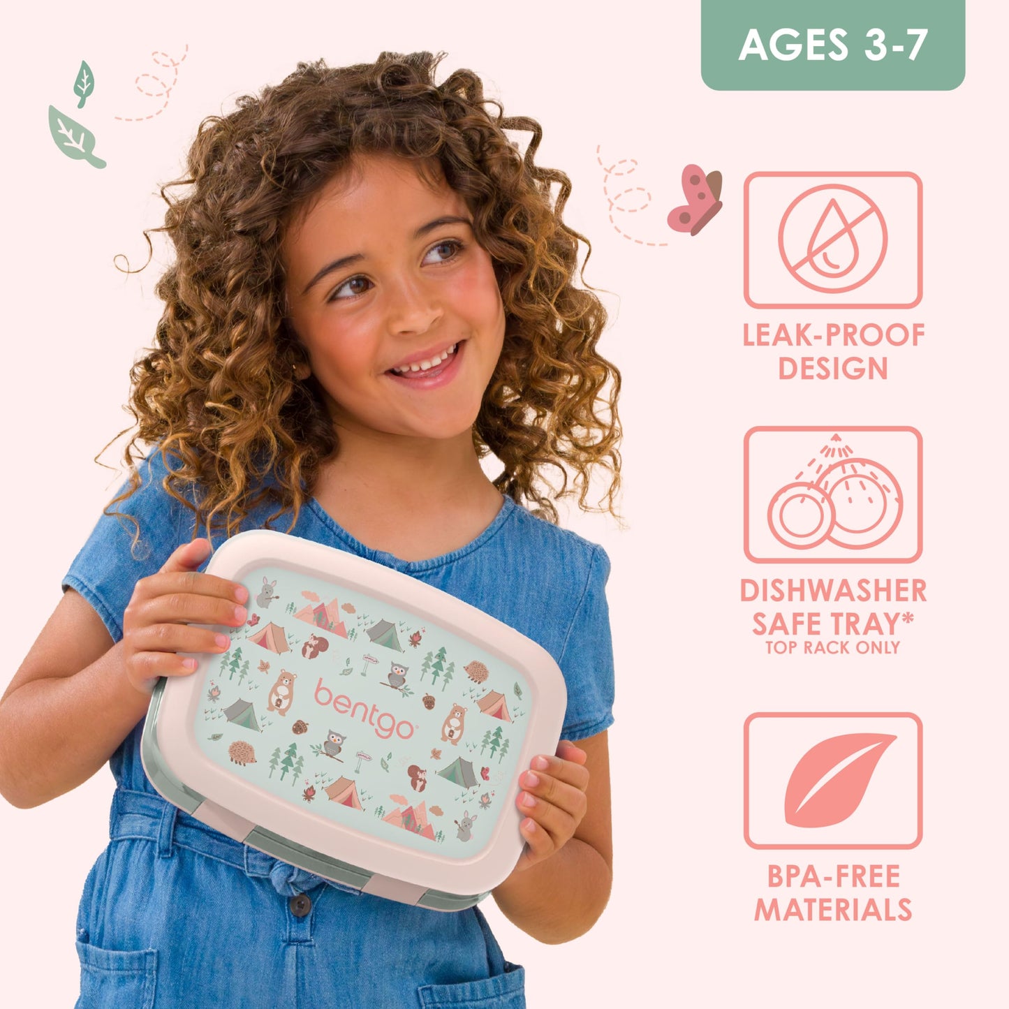 Bentgo Kids Prints Leak-Proof, 5-Compartment Bento-Style Kids Lunch Box - Ideal Portion Sizes for Ages 3-7, Durable, Drop-Proof, Dishwasher Safe, & Made with BPA-Free Materials (Nature Adventure)