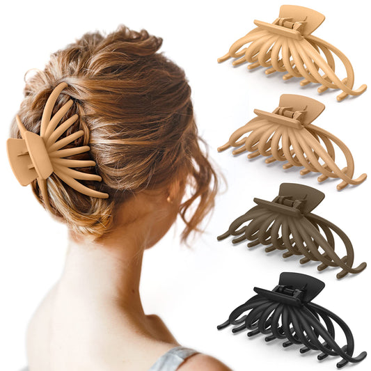 OPAUL Hair Clips for Thick Hair, 4 Pack - Extra Large Hair Claw Clips for Women, 4.75" Hair Accessories for Women Girls Gifts, Neutral 4 Colors: Blonde, Caramel, Chestnut, Black