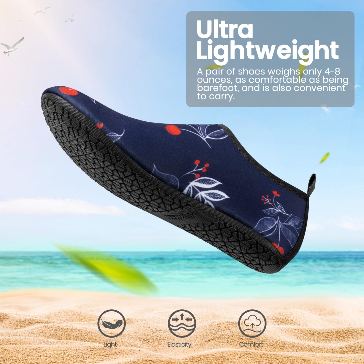 SEEKWAY Water Shoes Women Men Adult Quick-Dry Aqua Socks Barefoot Non Slip for Beach Swim River Pool Lake surf Black Size SK002