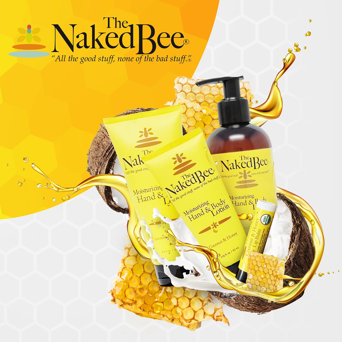 The Naked Bee Orange Blossom Honey, Grapefruit Blossom Honey and Coconut Honey, Hand & Body Lotion, 6.7 Oz - 3 Pack