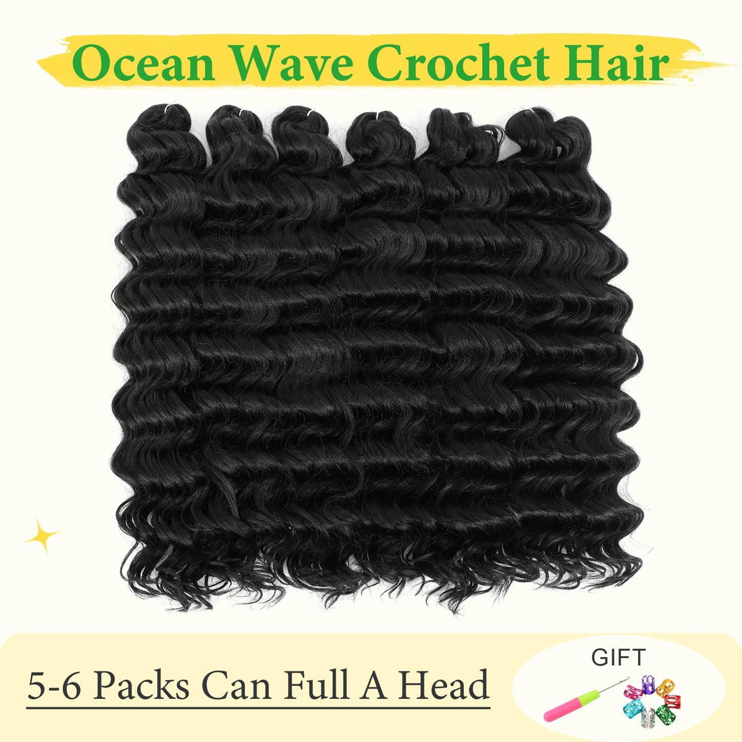 Ocean Wave Crochet Hair 20inch 7Packs, Deep Wave Braiding Hair Wavy Curly Braiding Hair for Black Women Deep Wave Crochet Hair Extensions 1B…