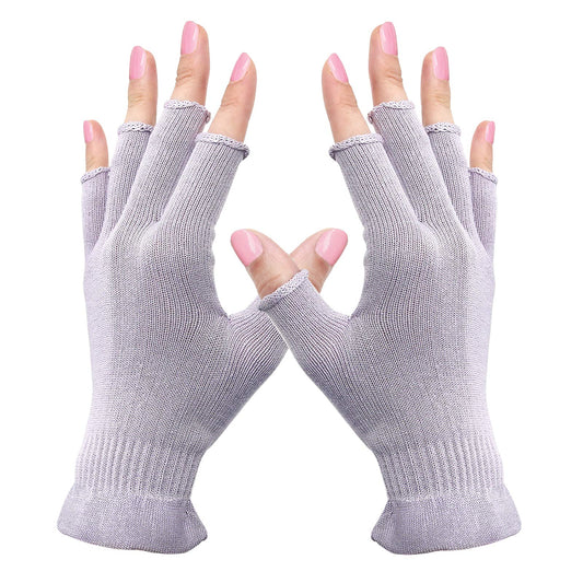 MIG4U Fingerless Moisturizing Gloves, Half Finger Touchscreen Beauty Glove for Eczema, SPA, Dry Hands, Skin Treatment, Summer Sun UV Protection, Pale Purple, 1 Pairs S/M