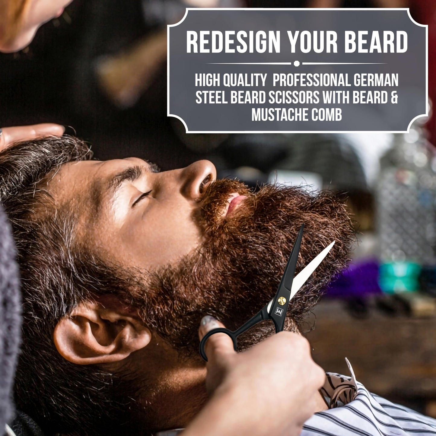 WAJEES Beard Scissors for Men A Complete Set of Grooming Scissors Men, 1 Mustache Comb, & 1 Beard Grooming Comb in a Carrying Pouch Perfect Mustache Scissors, Men’s Facial Hair Scissors