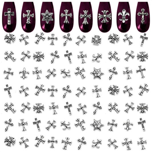 100Pcs Cross Nail Charms for Nails Accessories - Metal Nail Charms for Nails Design Nail Art Supplies for Women Goth Nail Art Charms Nails Accessories Professional - Nail Cross Charms for Nails