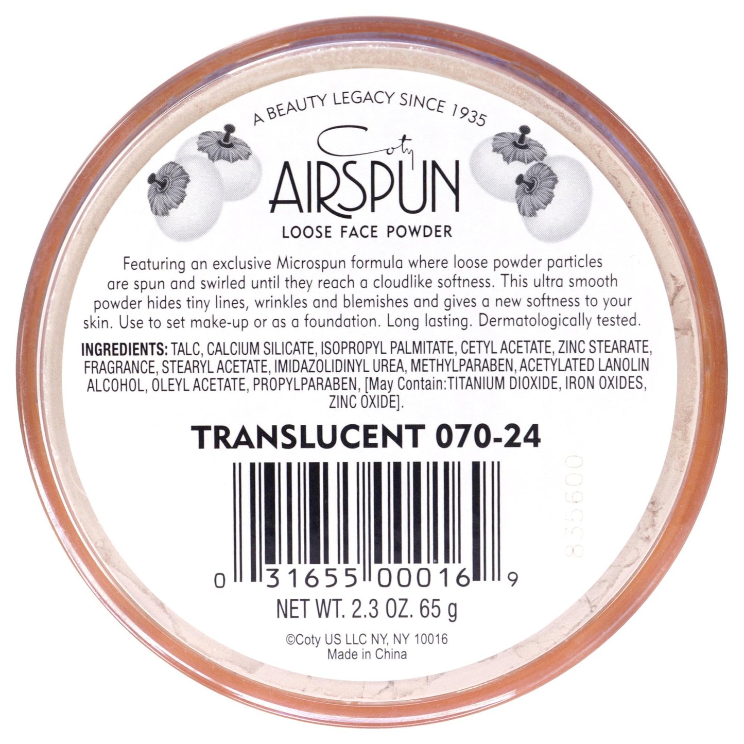 Airspun Coty Loose Face Powder, Translucent, Pack of 1