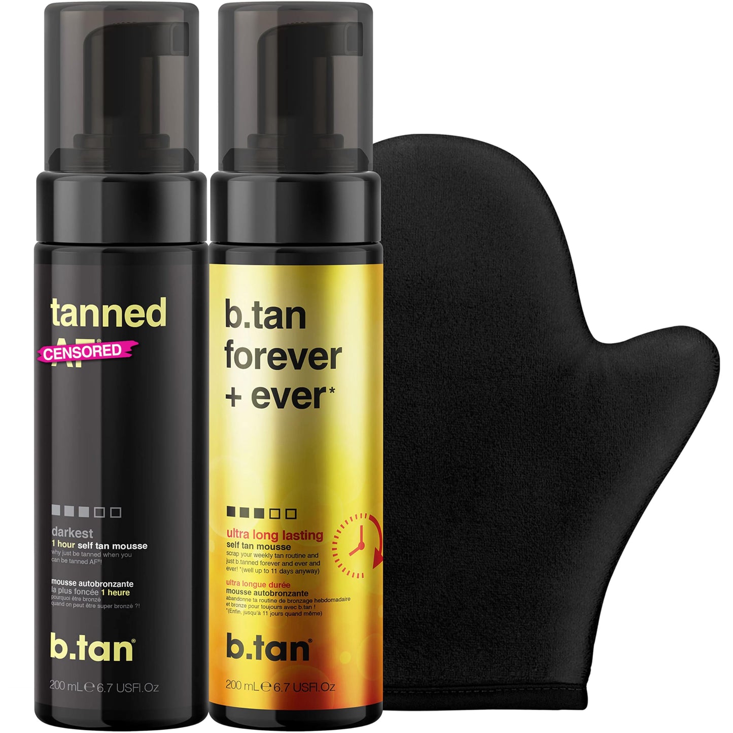 b.tan Dark & Long Lasting Self Tan Kit | Besties Bundle - Dark Self Tan Mousses with Self Tanning Mitt Applicator, 1 Hour Sunless Tanner, Fast Self Tan, No Fake Tan Smell, Vegan & Cruelty Free