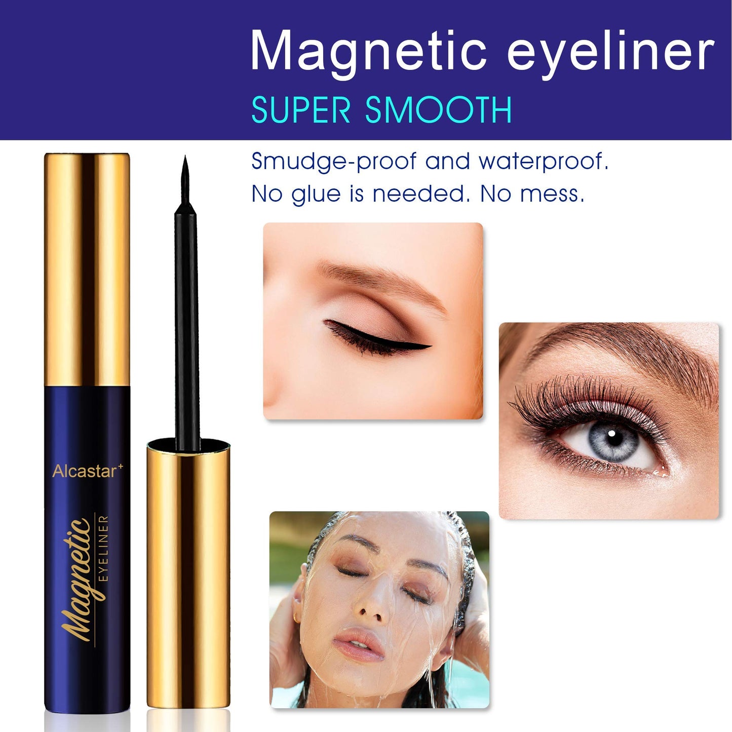 Alcastar Magnetic Eyelashes Natural Look,Magnetic Lashes with Eyeliner,Waterproof, Long Lasting, Easy Lash to Apply,