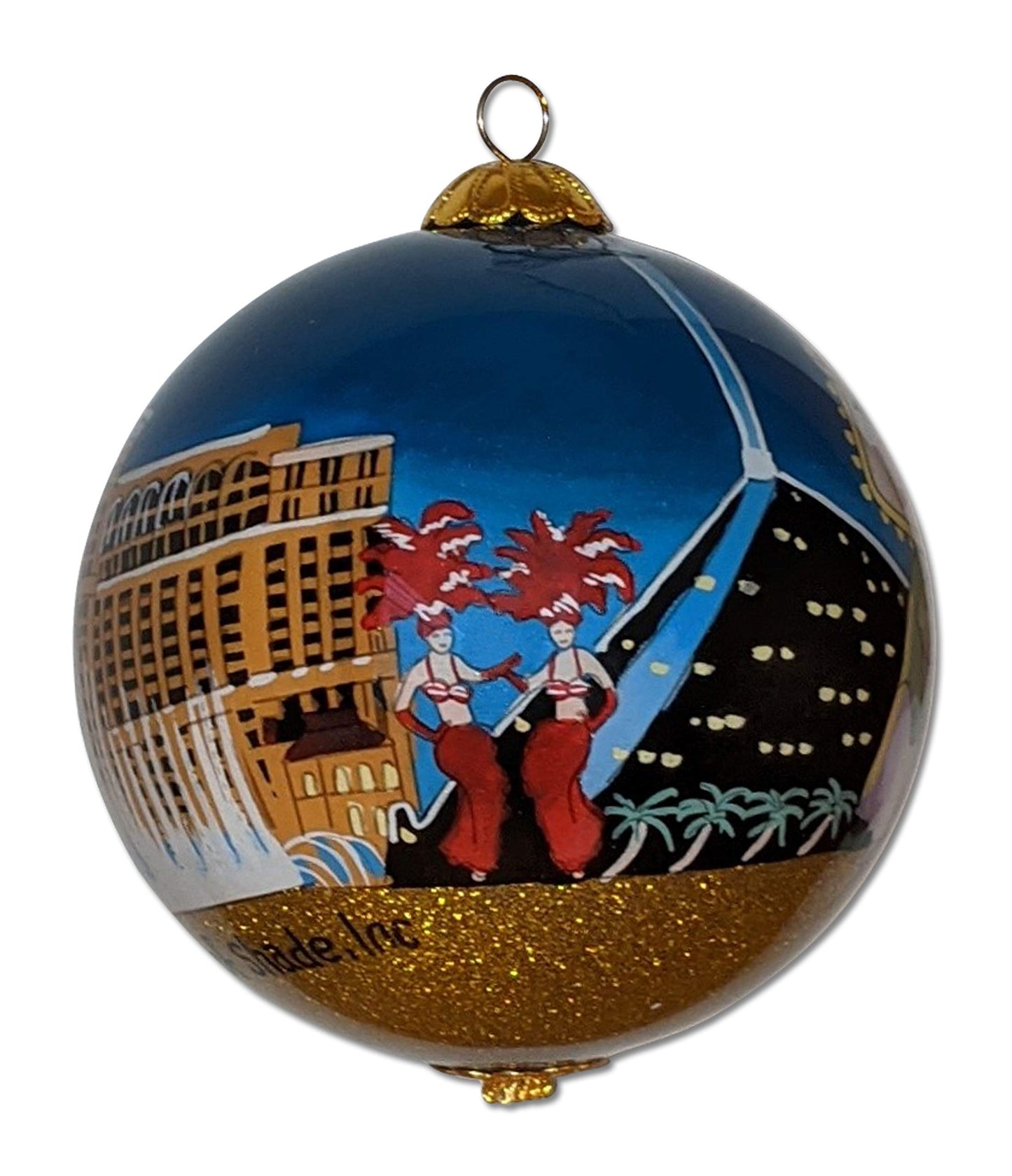 Las Vegas Christmas Ornament Hand Painted from Inside with Gift Box