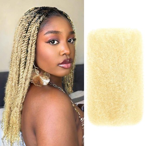 Afro Kinkys Bulk Human Hair, 14 Inch 50G/1Pack Soft 4C Afro Kinky-Curly Human Hair Bulk for Twist Dreadlocks Extensions Repair Locs 613 Blonde 1 Pack (613, 14 inch)