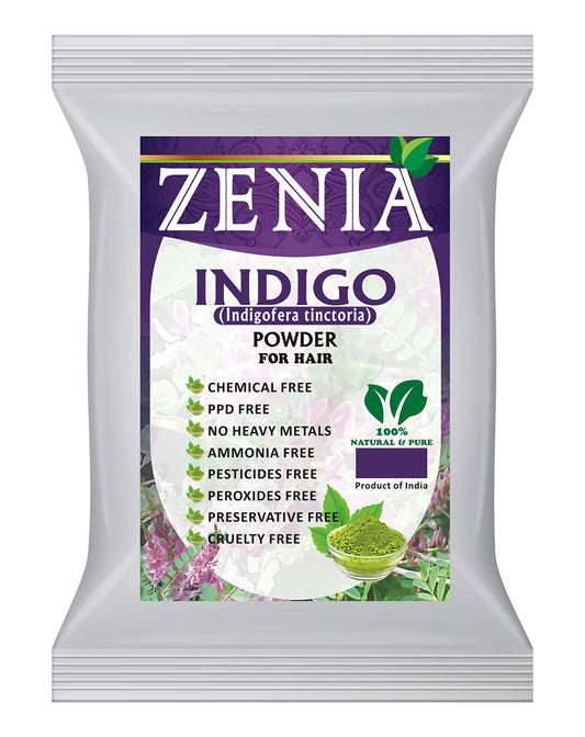 Zenia Indigo Powder (1kg) - 100% Natural Hair Dye, Permanent Color to Black, 100% Pure, No Preservatives, for Hair & Beard, Use with Henna - Value Pack