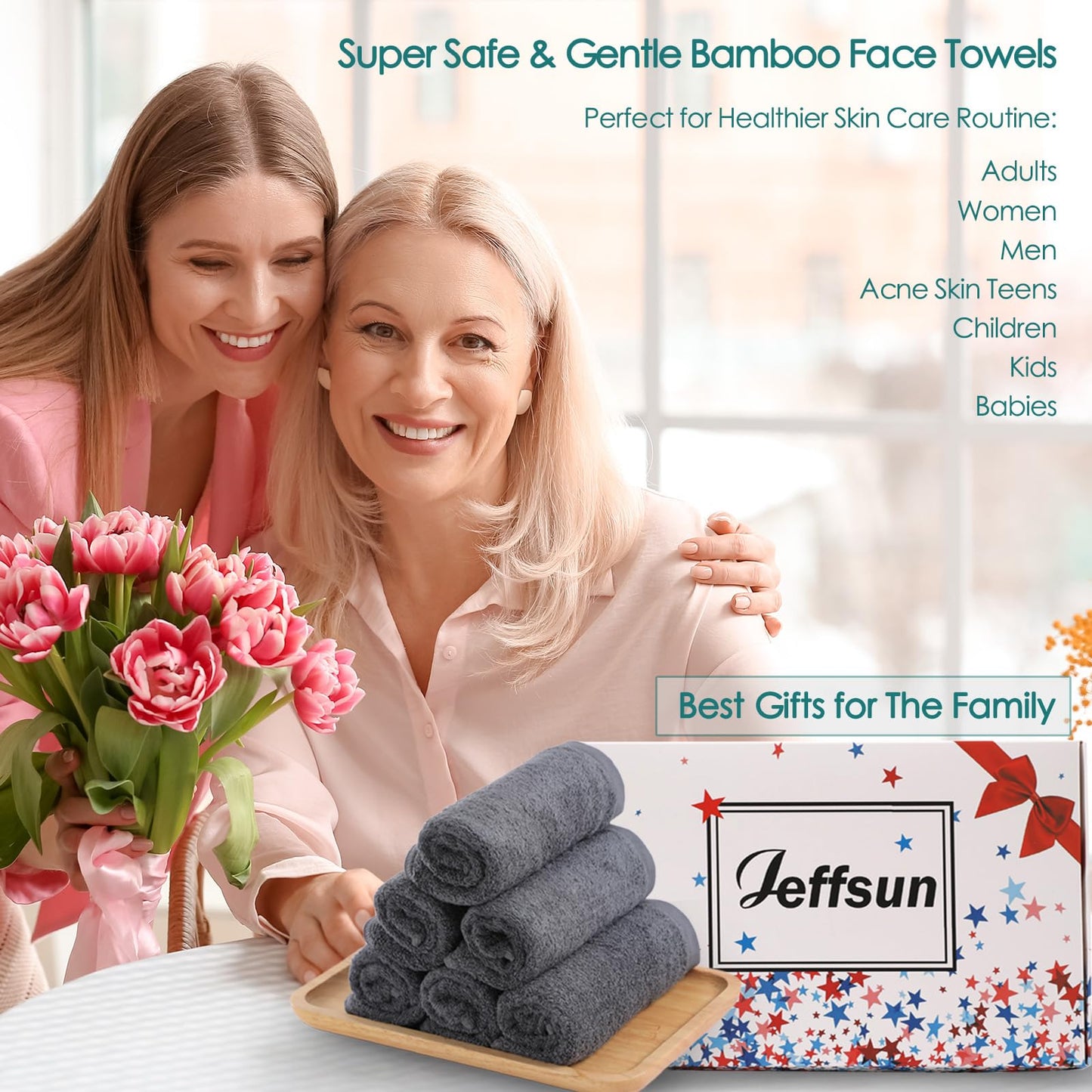 JEFFSUN Wash Cloths 12 Pack, Super Soft and Skin Friendly Face Towel for Sensitive Skin, Reusable Makeup Remover Cloths, 10x10 inch Small Face Washcloths, Easy to Rinse Dark Grey Face Cloths Pack