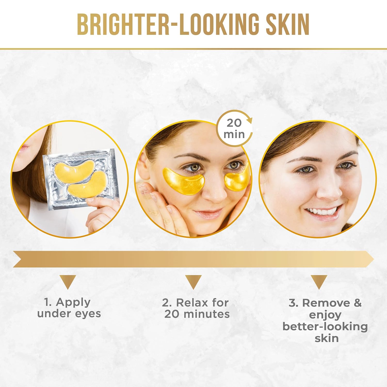 DERMORA Golden Glow Under Eye Patches | Rejuvenating Treatment | Dark Circles, Puffy Eyes, Refreshing, Revitalizing, Travel, Wrinkles | 20 Pairs Eye Gels