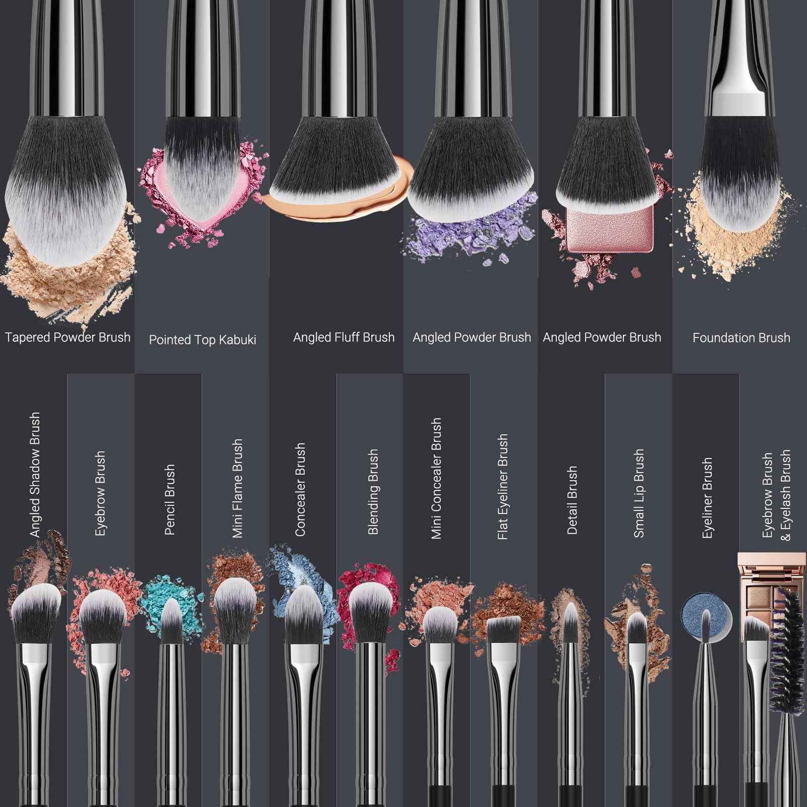 Makeup Brushes, 18 pcs Pro Deluxe Make up Brush Set with Travel Case, Premium Powder Foundation Blending Concealer Blush Eyeshadow Face and Eye Make up Brushes kit with labels for Beginner(Black)