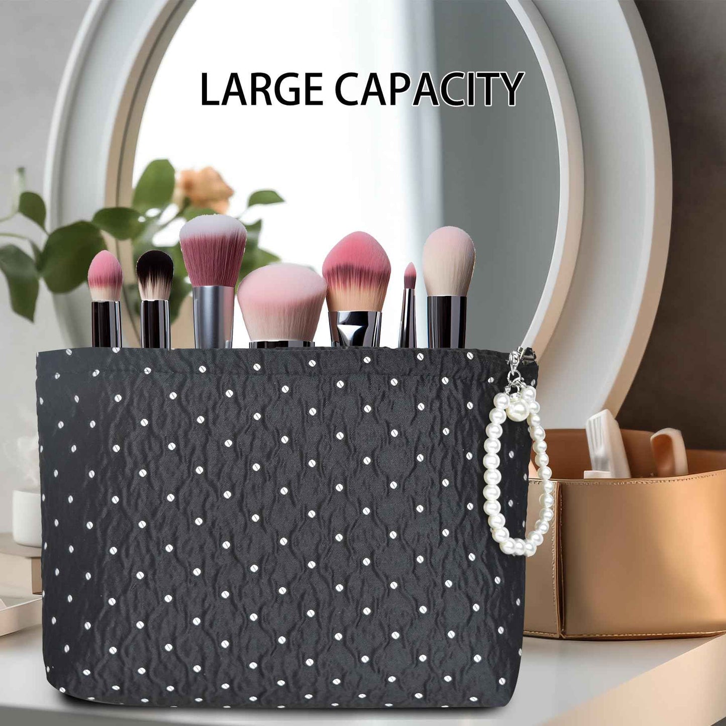 KeYaMee Makeup Bag Travel Cosmetic Bags for Purse Women Organizer Pouch Toiletry Bags with Zipper Large Capacity 037 polka