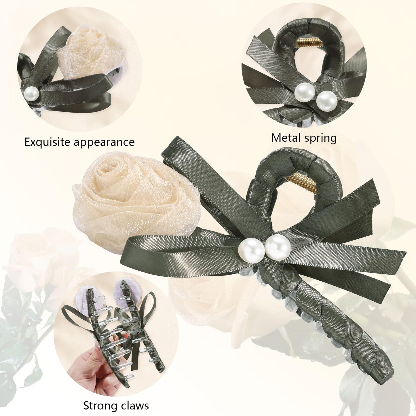 3PCS Large Bowknot Hair Claw Clip for Women, Bow Claw Clip with Tulip Hair Clip for Thin Thick, Strong Hold Flower Hair Barrette Accessories for Girls Gifts