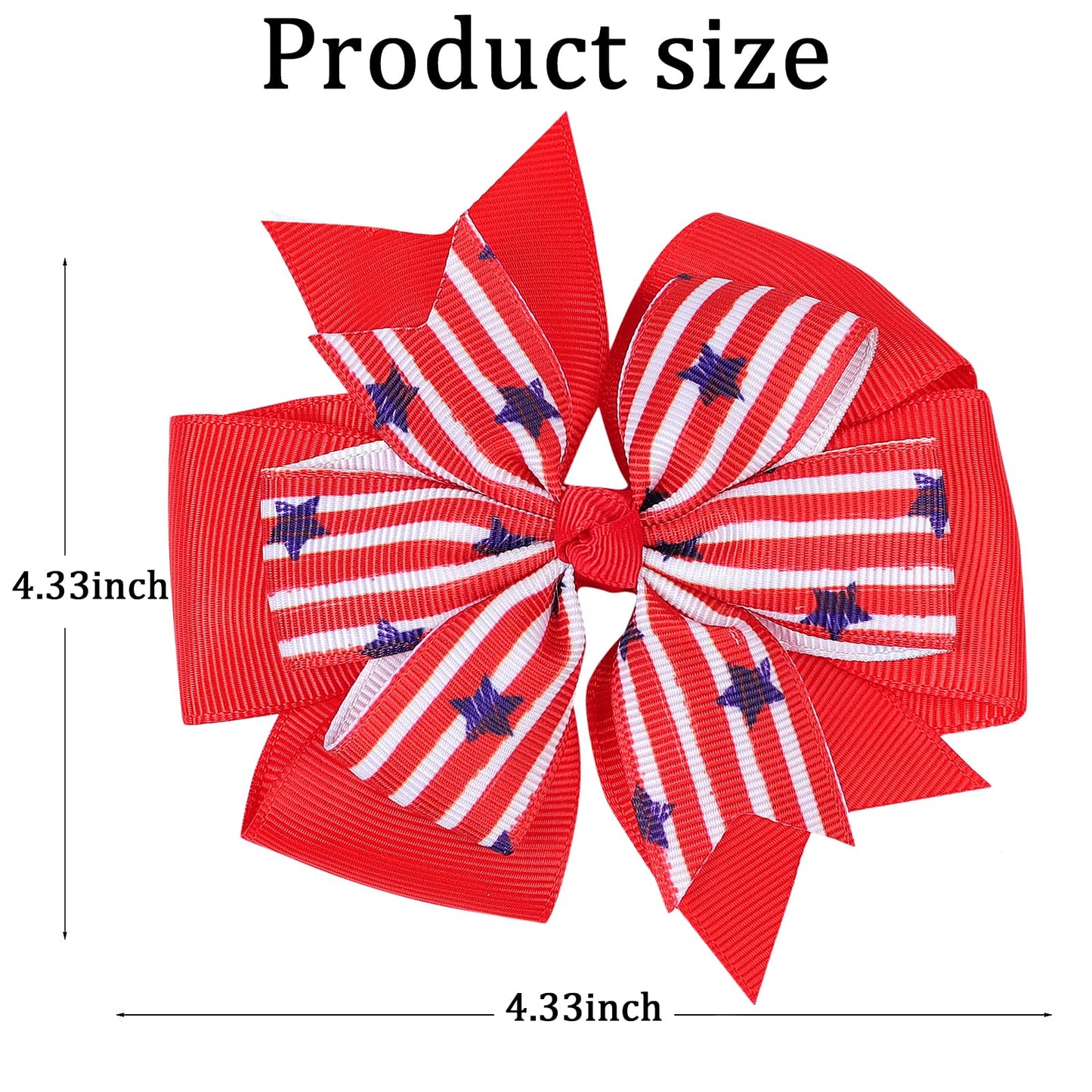 4th of July American Flag Alligator Grosgrain Ribbon Star Patriotic Hair Accessories - Red White Bows, Clips, Pins & Barrettes for Women, Girls, Holiday & Memorial Day (2PCS)