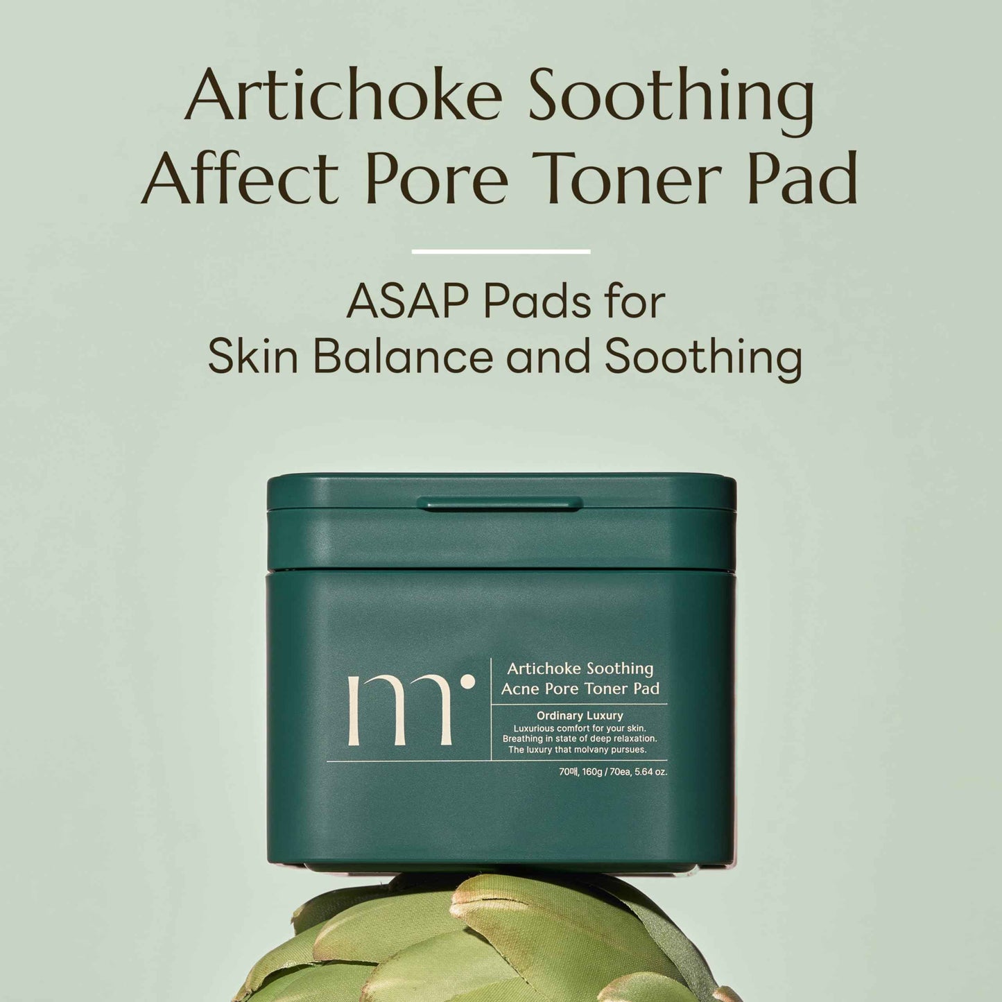 molvany Artichoke Soothing Affect Pore Toner Pad/ASAP Soothe&Calm Skin, Improve Skin Balance Recommended for Sensitive Skin, 70 Pads (160 g / 5.64 oz.)