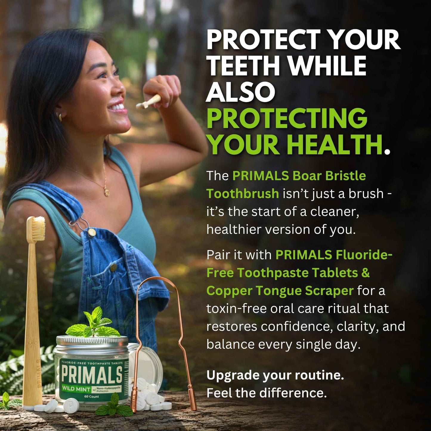 PRIMALS Boar Bristle & Bamboo Toothbrush (4-Pack) - Premium Boar Bristles - Fully Biodegradable - Plastic & Nylon Free - Quick Dry Design