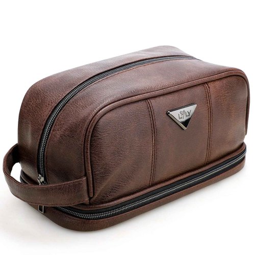 emissary Leather Men's Travel Toiletry Bag, Water Resistant Travel Bathroom Bag Men's Shaving Kit, Valentines Day Gifts for Men, Travel Kit Small Bags for Men, Shaving Bag for Travel Accessories