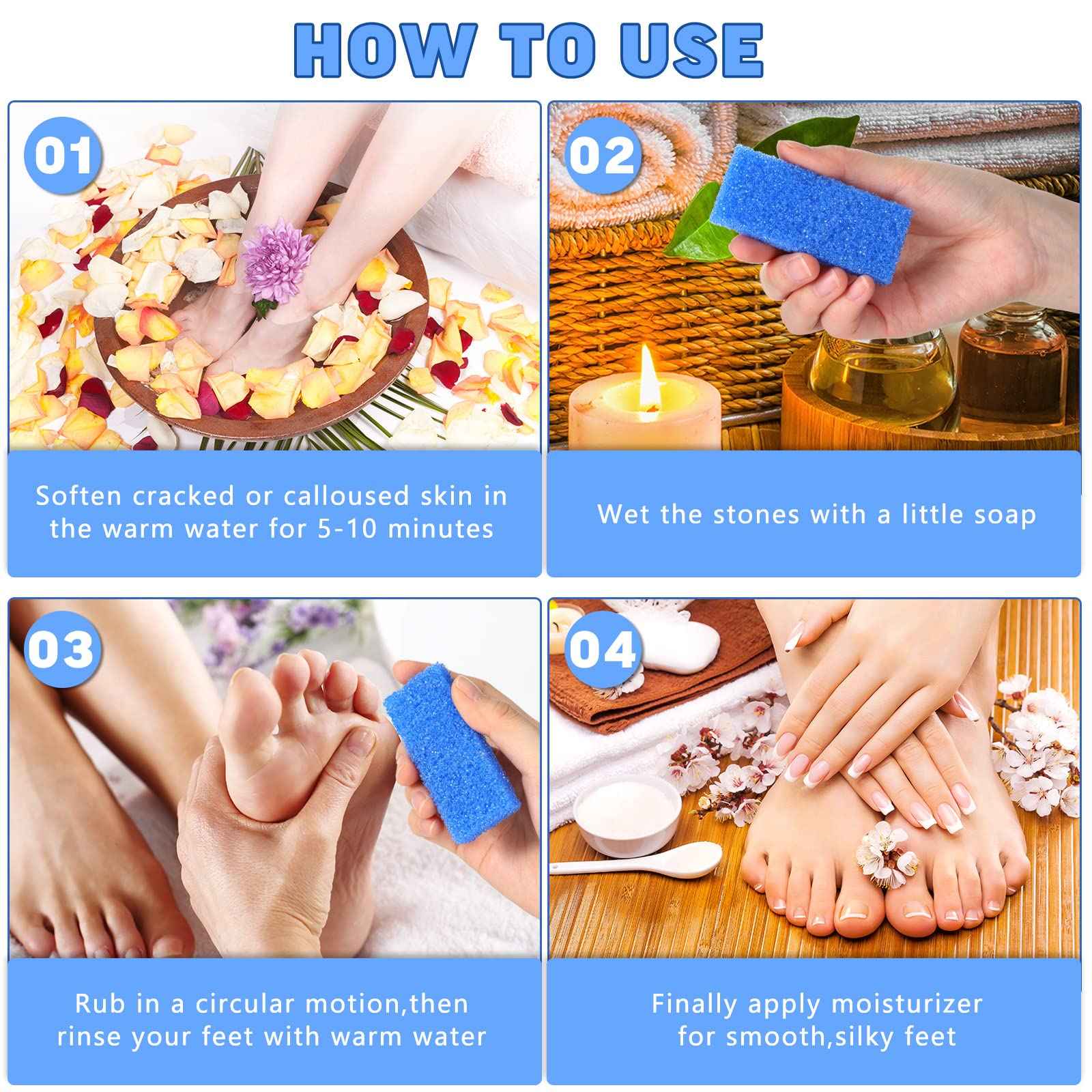 Therwen 400 Pcs Disposable Pumice Stone for Feet Blue Foot Scrubber Dead Skin Callus Remover for Salon Spa Home