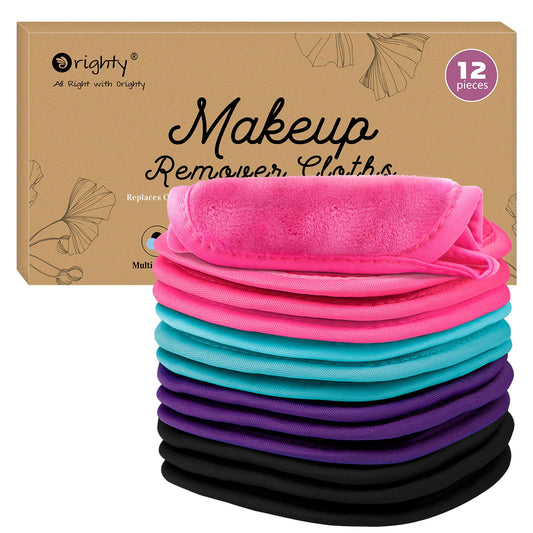 Orighty Makeup Remover Cloths 12 Pack, Makeup Removal Face Cleansing Cloth, Reusable Makeup Remover Pads Remove Instantly Dirt with Just Water, 5 x 5 in