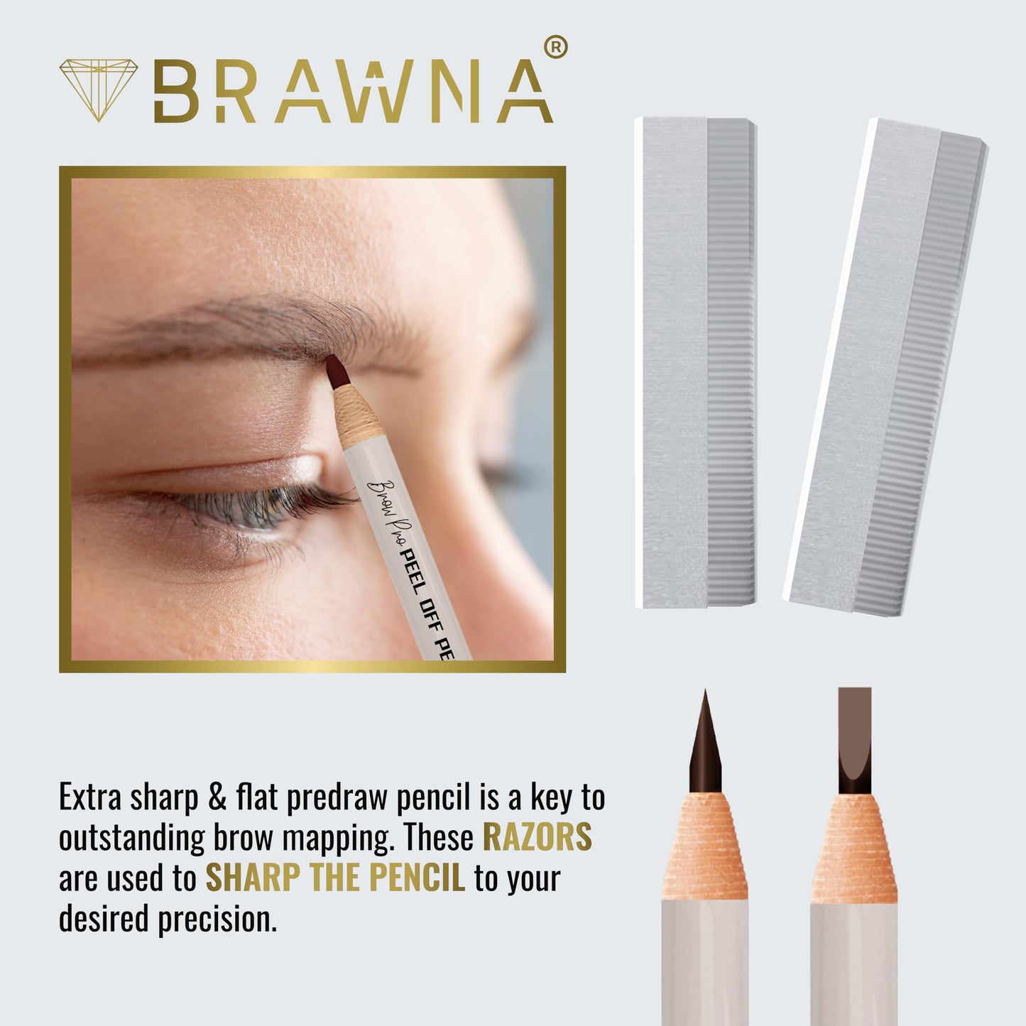 BRAWNA 6 Pcs Brow Pro Peel Off Pencils with 1 Sharpener - Waterproof Eyebrow Mapping Pencil - Microblading Supplies - Brown