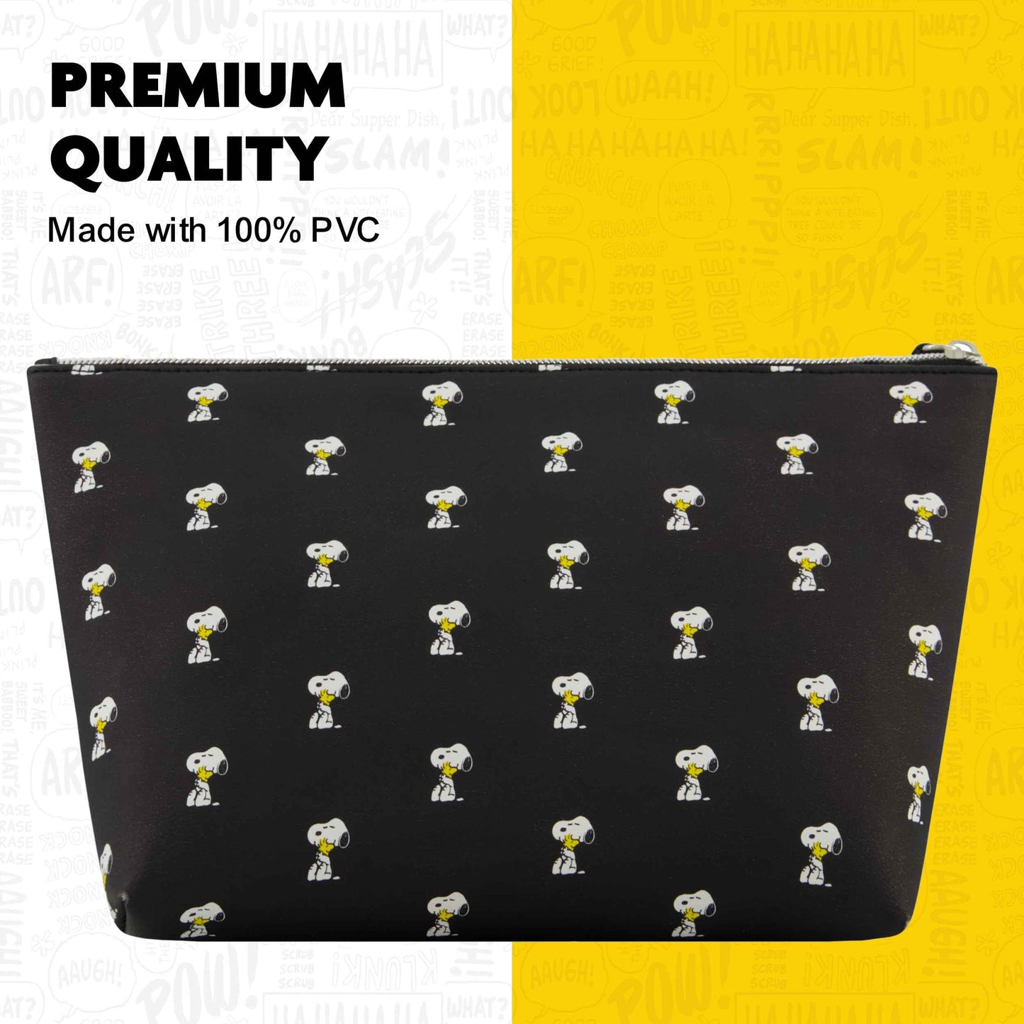 Peanuts Snoopy Women's Makeup Bag, Small Travel Cosmetic Zipper Pouch Organizer, Black