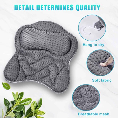 Fitheaven Bath Pillow, Tub Pillow for Bathtub with Strong Non-Slip Suction Cups and Comfortabl 3D AirMesh Bath Pillow for Women &Man