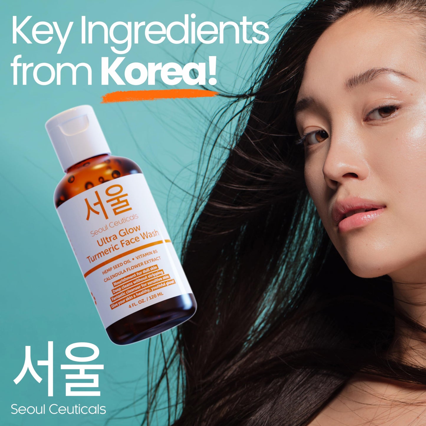 SeoulCeuticals Korean Turmeric Face Wash Cleanser – Vegan Cruelty Free Korean Skincare Facial Cleanser – K Beauty Skin Care for Dry Sensitive Skin 4oz