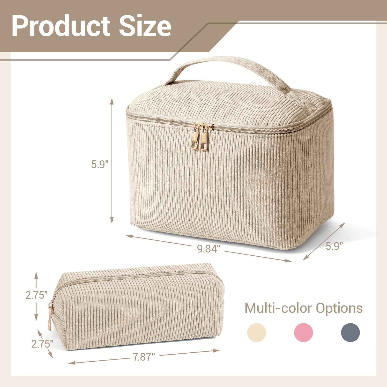 MAGEFY 2Pcs Makeup Bag,Cosmetic Bag Large Capacity with Handle Small Makeup Bag for Purse, Travel Makeup Pouch for Women,Beige