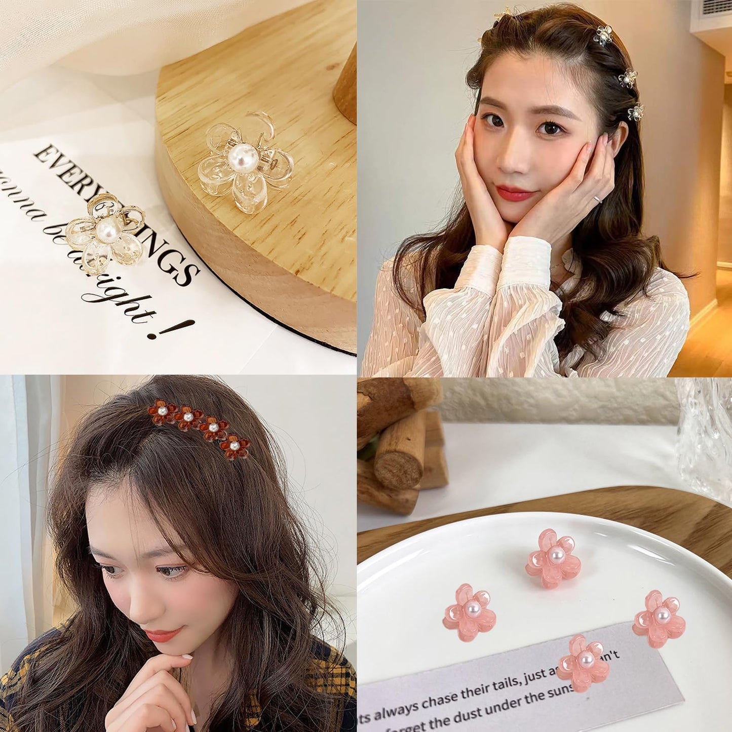 20 PCs Mini Crystal Claw Hair Clips for Short, Thick, or Thin Hair - Pearl Flower Accessories for Toddler Girls and Women